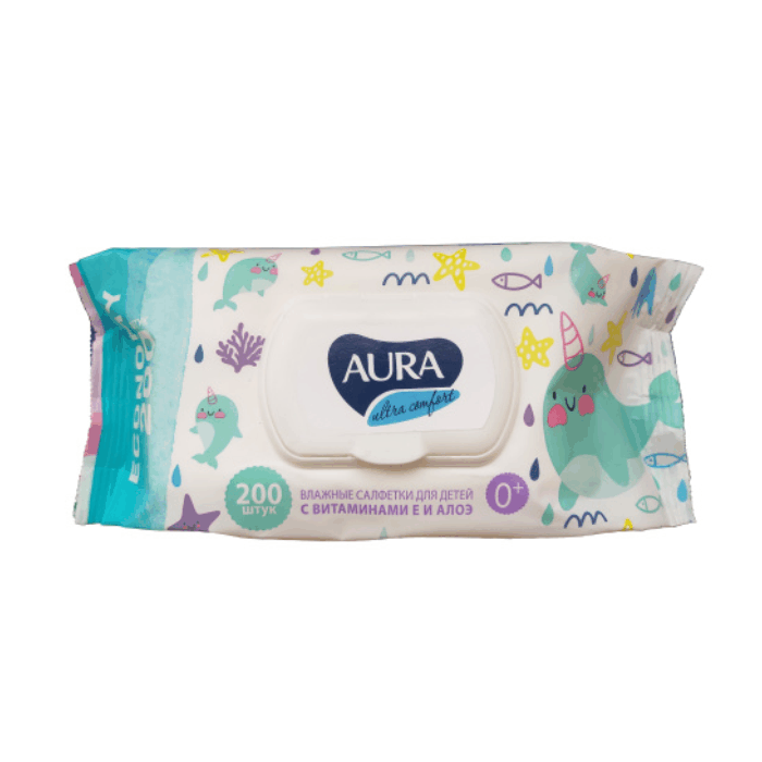 Влажные салфетки Aura Ultra Comfort, для детей (200 шт)