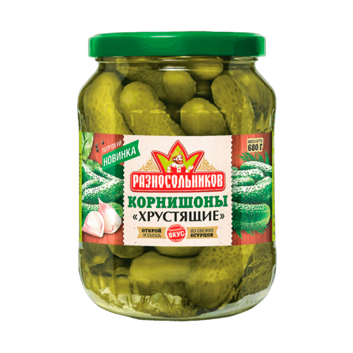Огурчики корнишоны марин.хрус Разносольников 680г**
